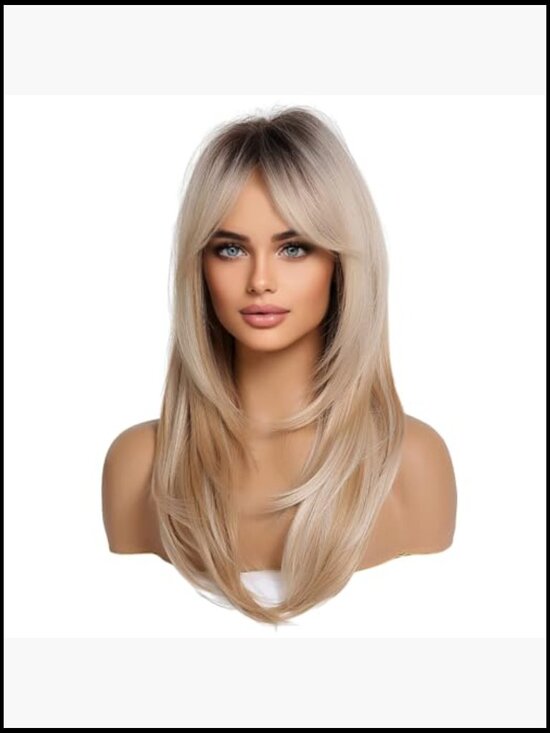 Curtain Bangs Layered Long Wig Heat Resistant Fiber Natural Look Light Capless main image 4